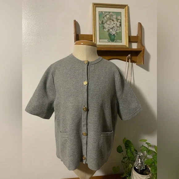 Abercrombie & Fitch Lux Soft Heavy Knit Gray Cardigan Jacket with Gold Buttons L - Picture 5 of 16